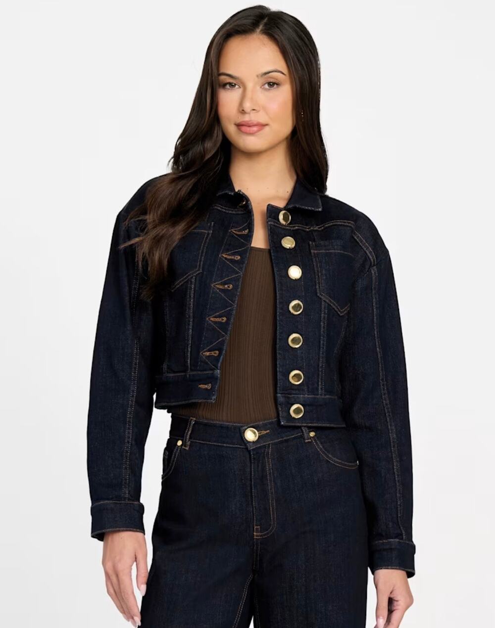 New Marciano By Guess Kylie Denim Jacket Cropped Dark Wash Small 4 Boxy 40